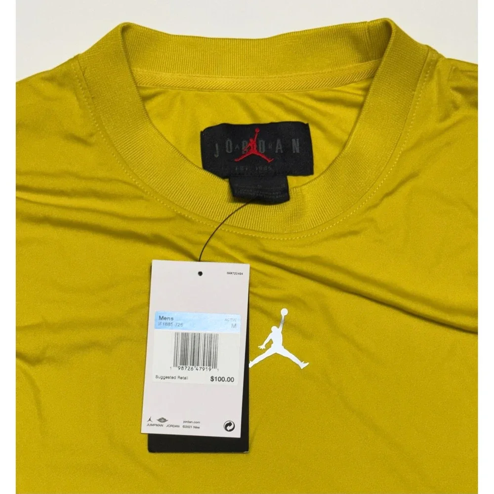 Jordan Mens Long Sleeve Performance Shirt Yellow Olive Green IF1885-726 Size M